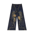 Y2K oversized cargo jeans for women, high-waisted Harajuku-inspired streetwear pants with distressed details and vintage hip-hop grunge aesthetics