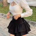 Harajuku gothic punk short skirt with sexy tie-up crisscross accents
