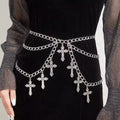Hip-hop inspired gothic belt with silver chain and cross
