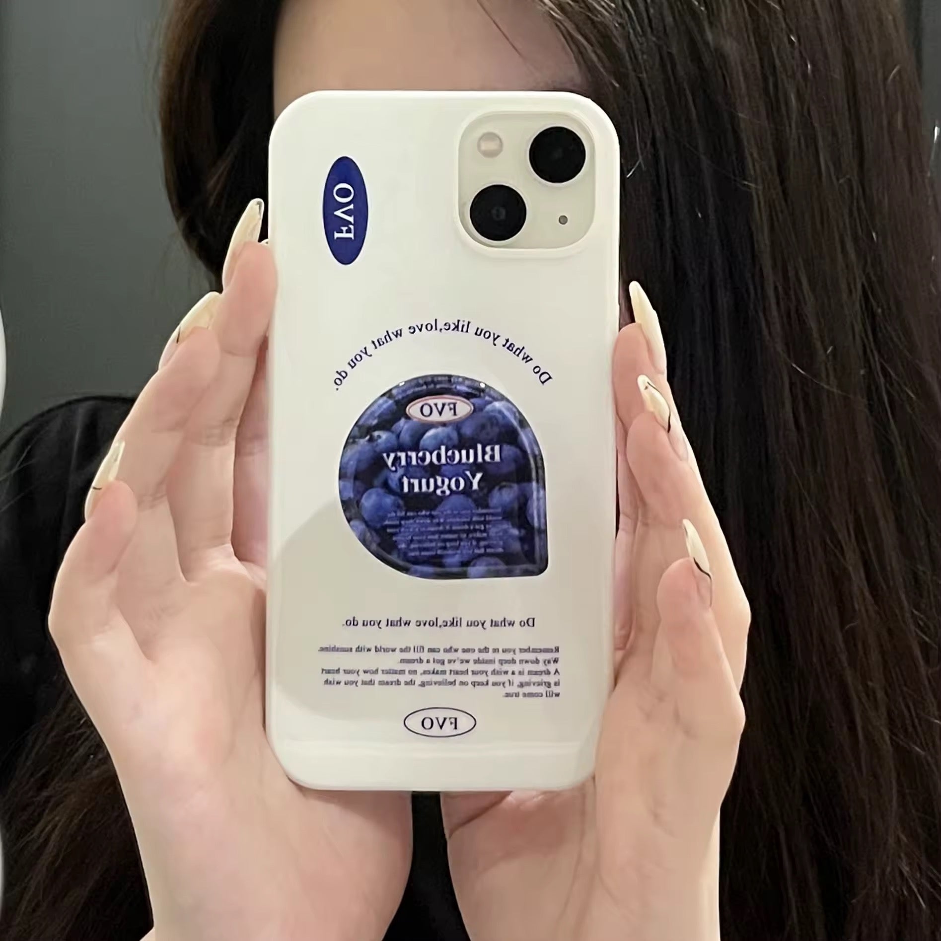 Close-up of folding stand on glossy blueberry iPhone case