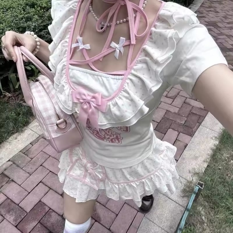 Cake layer ruffle skirt in Japanese Y2K style

