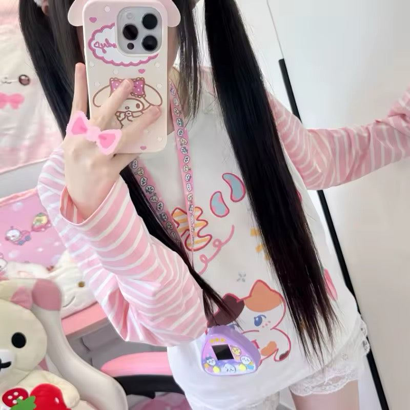 Casual soft girl tee with vintage aesthetic print