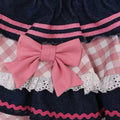 Y2K high waist denim mini skirt with plaid cake layers and heart patch