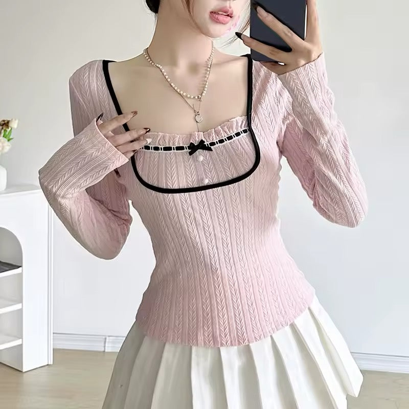 Vintage coquette aesthetic blouse with bow detail