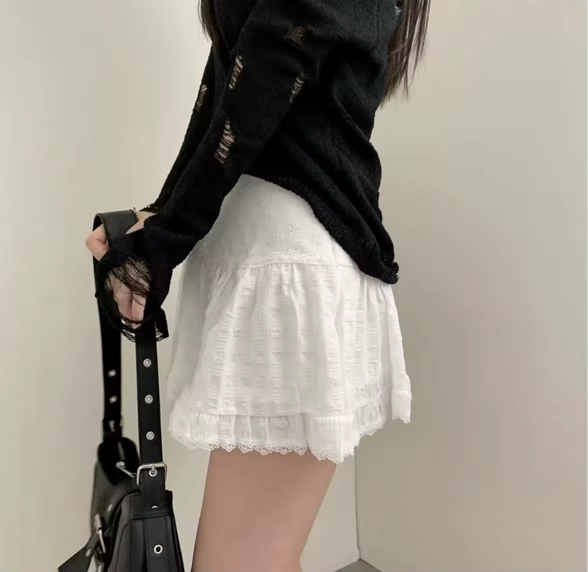 Kawaii balletcore look with lace trim skirt