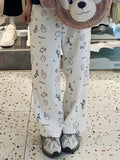 Kawaii Sweet High Straight Pants, Y2K-inspired baggy Harajuku trousers, loose fit with cute cartoon prints, perfect for Soft Girl and Japanese streetwear