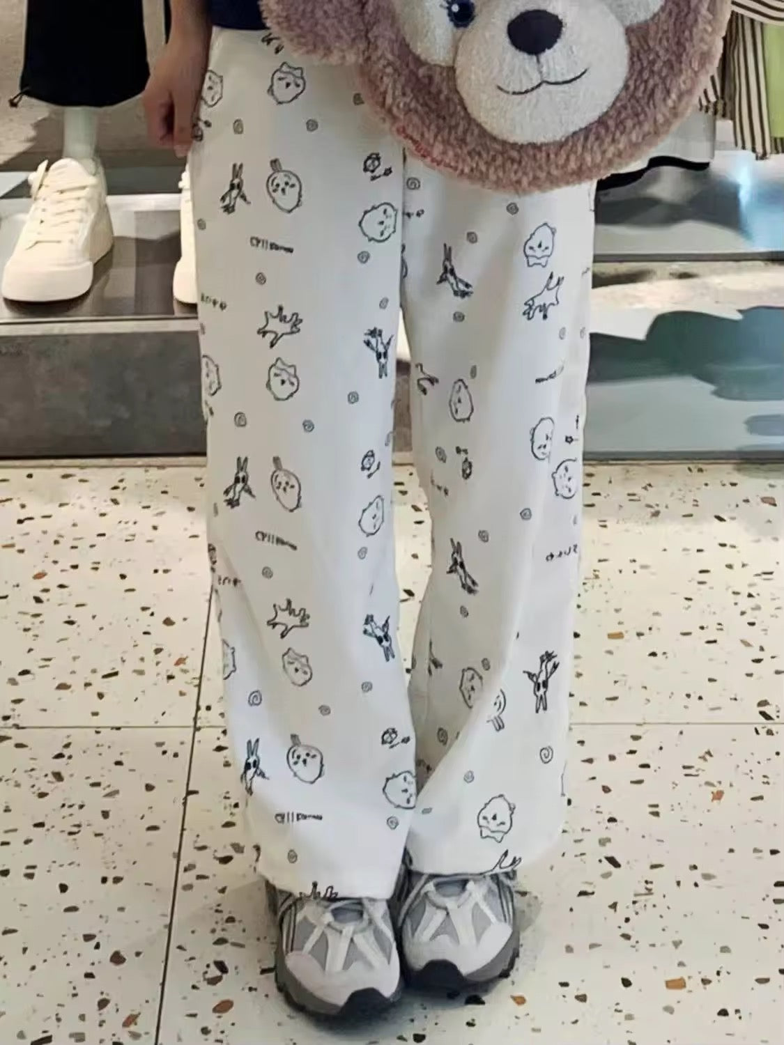 Kawaii Sweet High Straight Pants, Y2K-inspired baggy Harajuku trousers, loose fit with cute cartoon prints, perfect for Soft Girl and Japanese streetwear