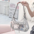 Coquette fashion shoulder bag for women featuring a silver ribbon design in soft girl and Lolita Ita bag style