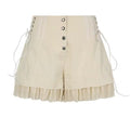 Khaki coquette aesthetic shorts with lace-up side details
