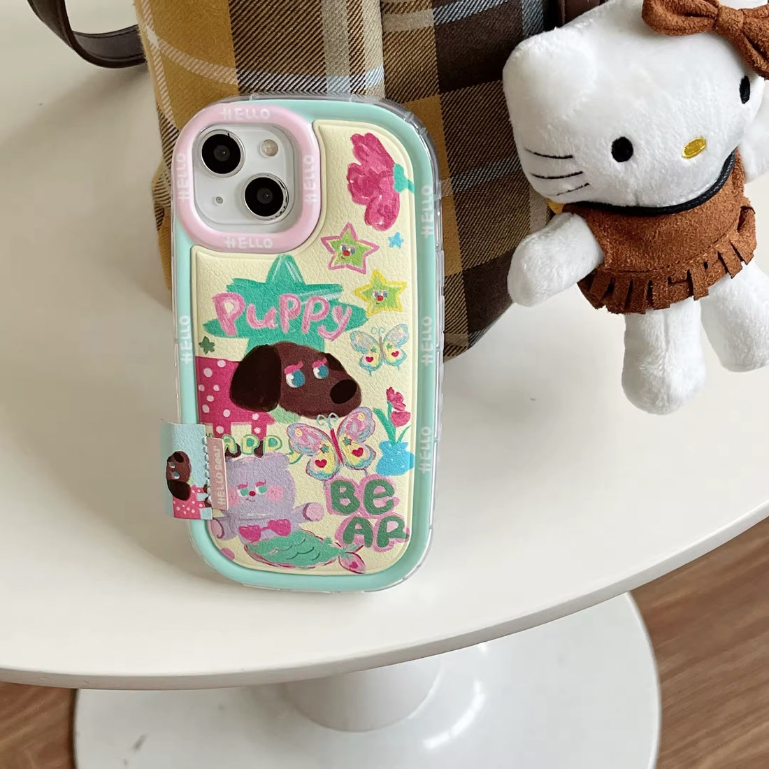Puffy oval iPhone case with Korean aesthetic cartoon design