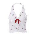 Korean-inspired sleeveless crop camis with a cherry print