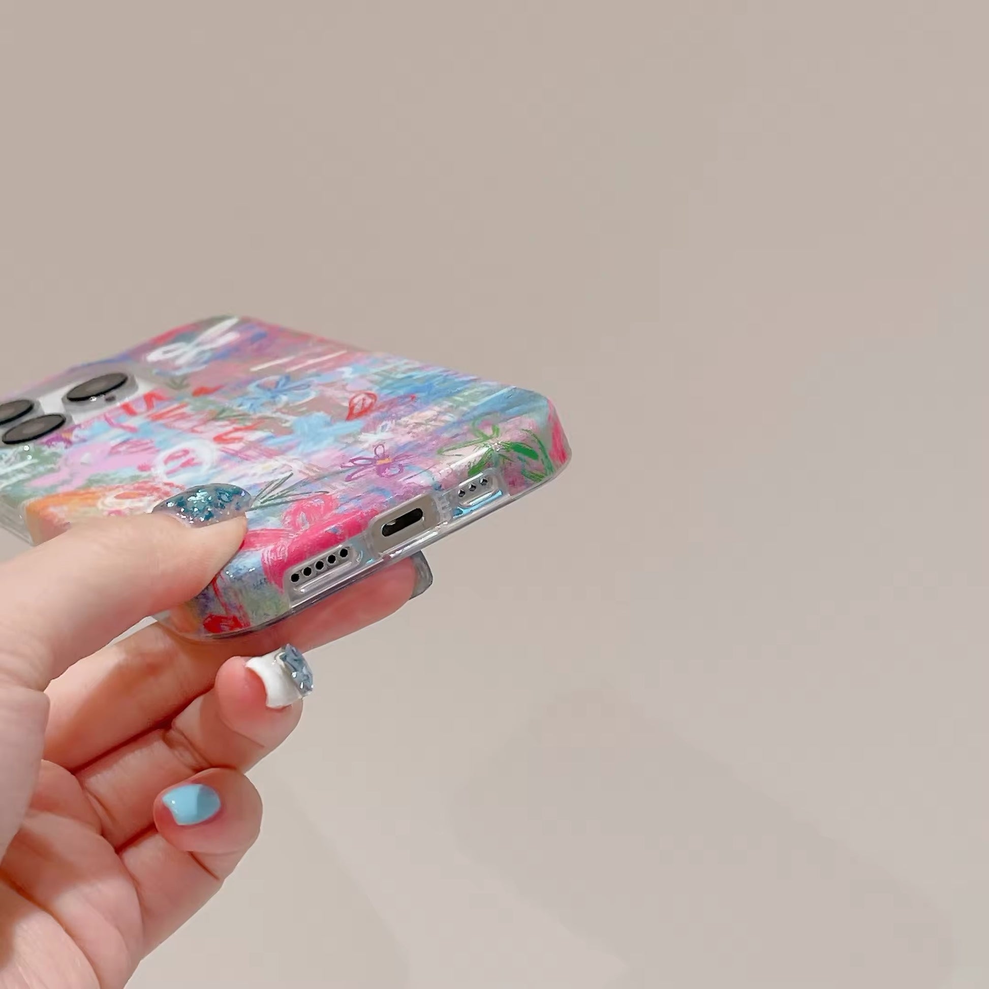 Double-layer colorful art case on iPhone 15