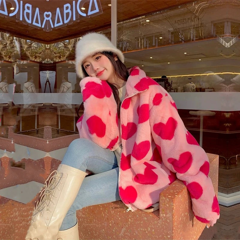 Cozy cotton-padded heart hoodie in soft pink