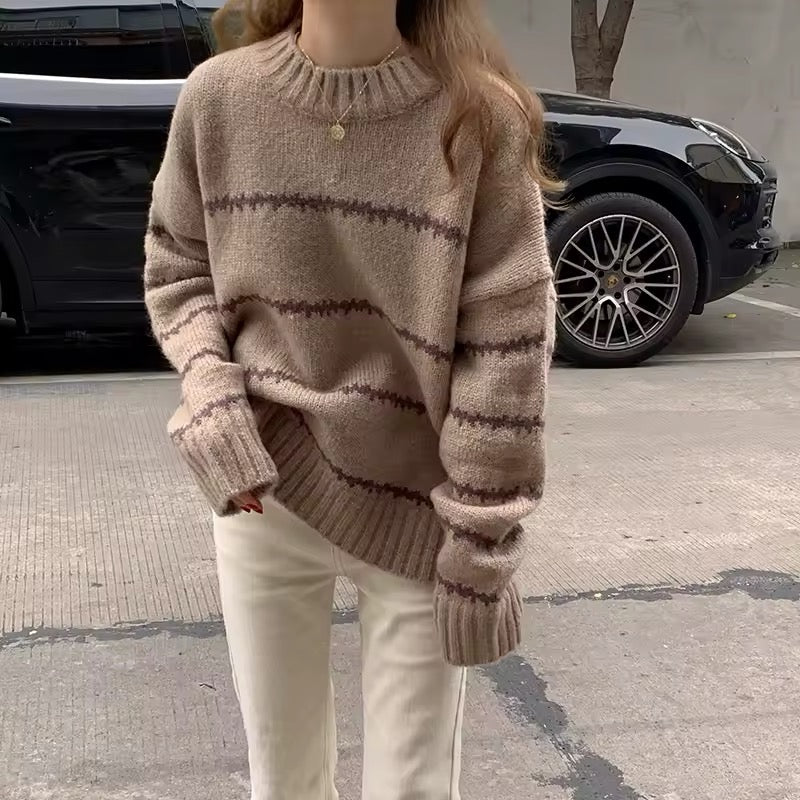 Minimalist Korean striped sweater with long sleeves