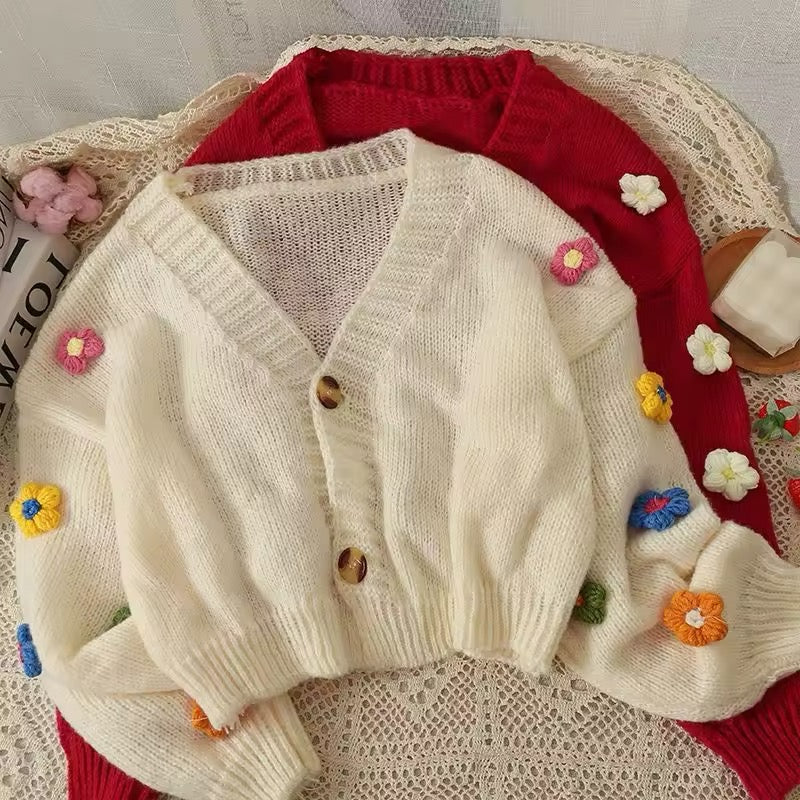 Cutecore cardigan with flowers and long sleeves