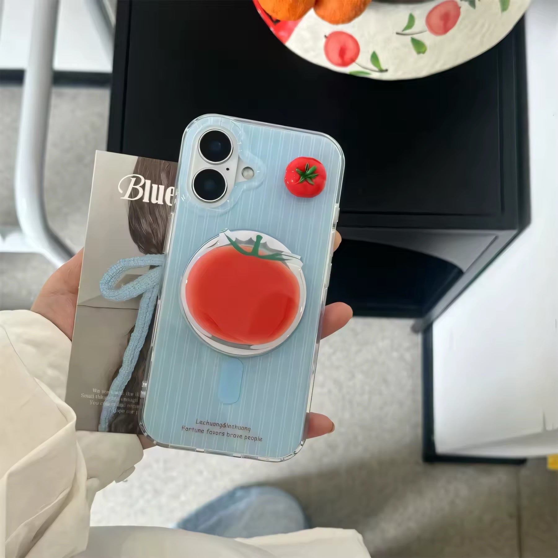 Blue striped iPhone case with shockproof protection