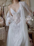 Delicate mesh and lace pajama set for women in soft aesthetic style
