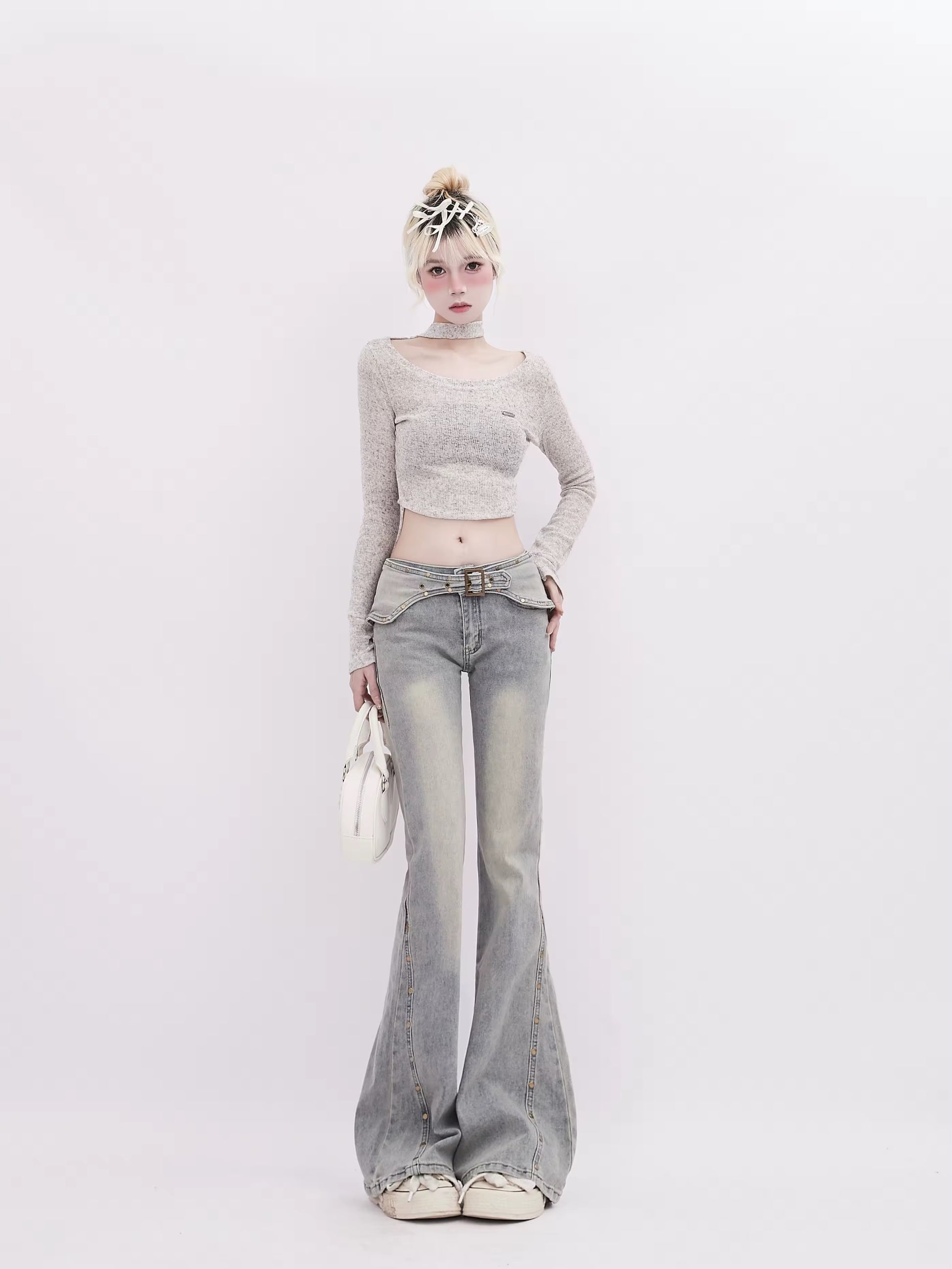 Kpop-inspired Harajuku denim pants with aesthetic streetwear vibe