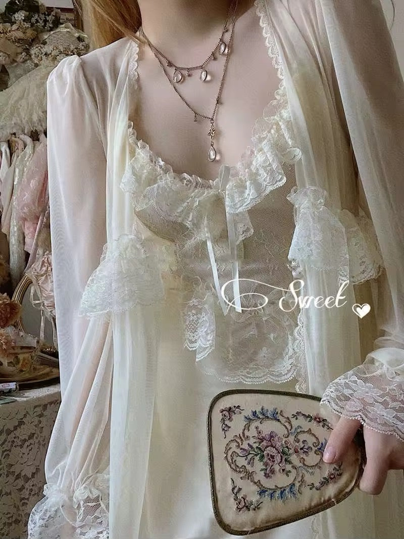 vintage lace bodice nightgown dress Sold ) ~ rare silk chiffon leaf pattern nightgown 1930s ~ Bodice is entirely alenon lace, it has a beautiful smocking detail on the front, and it's adorned with ruffles on the