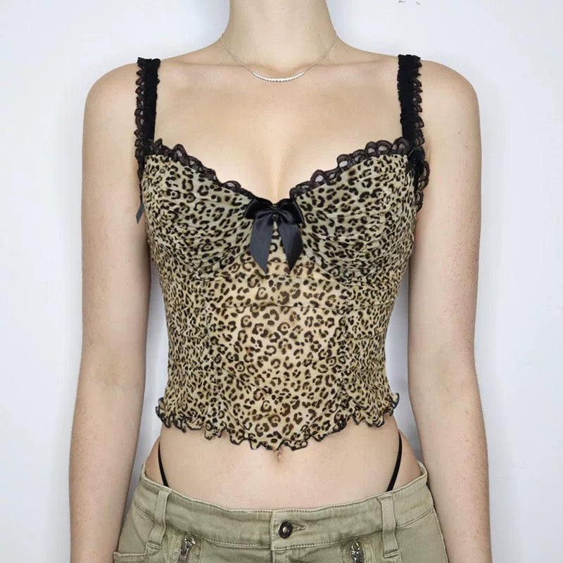 Sexy see-through camisole in leopard print style