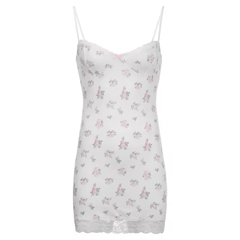 Cute lolita sweet mini dress with lace and floral details for summer