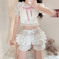 Cute white lolita ruffle bloomers with lace and bows for women