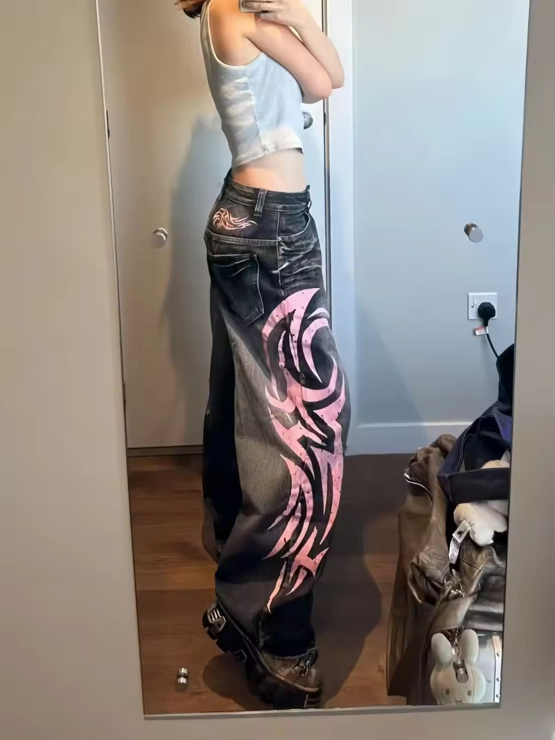 Hip-hop aesthetic denim trousers for women with punk flair