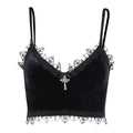 Y2K alt fashion top in black velvet with backless design