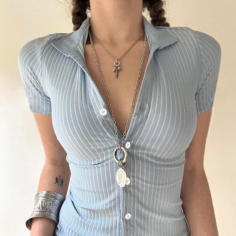 Classic preppy collared button-up shirt with a summer vibe