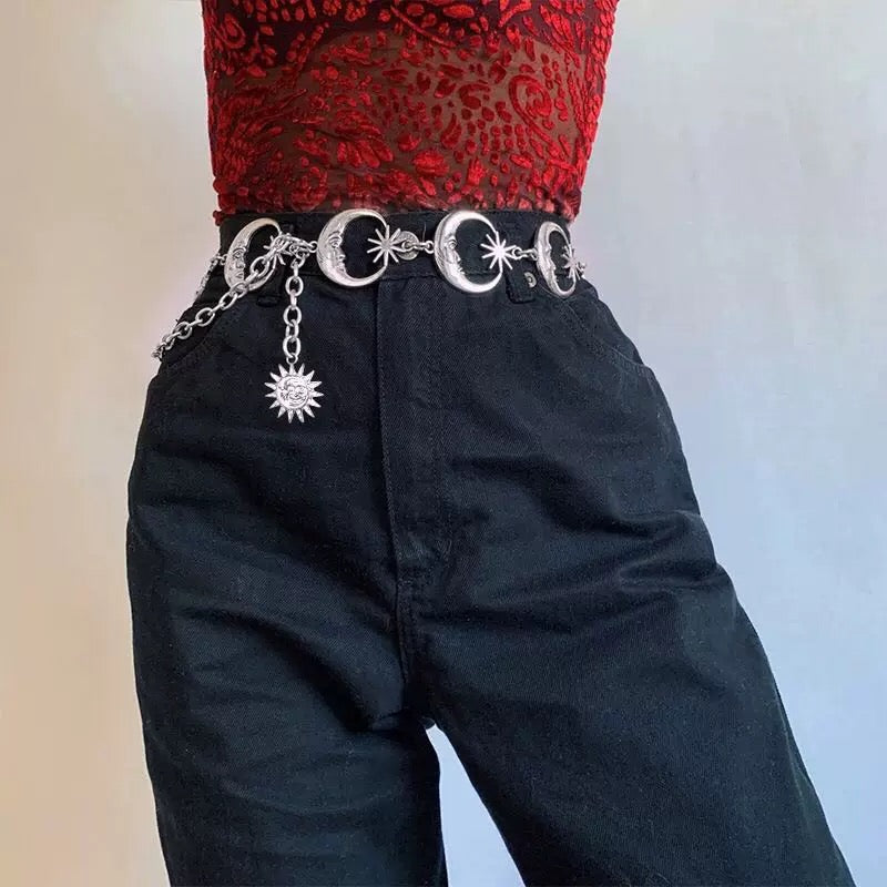 Elegant moon body chain belt with spiritual and aesthetic design