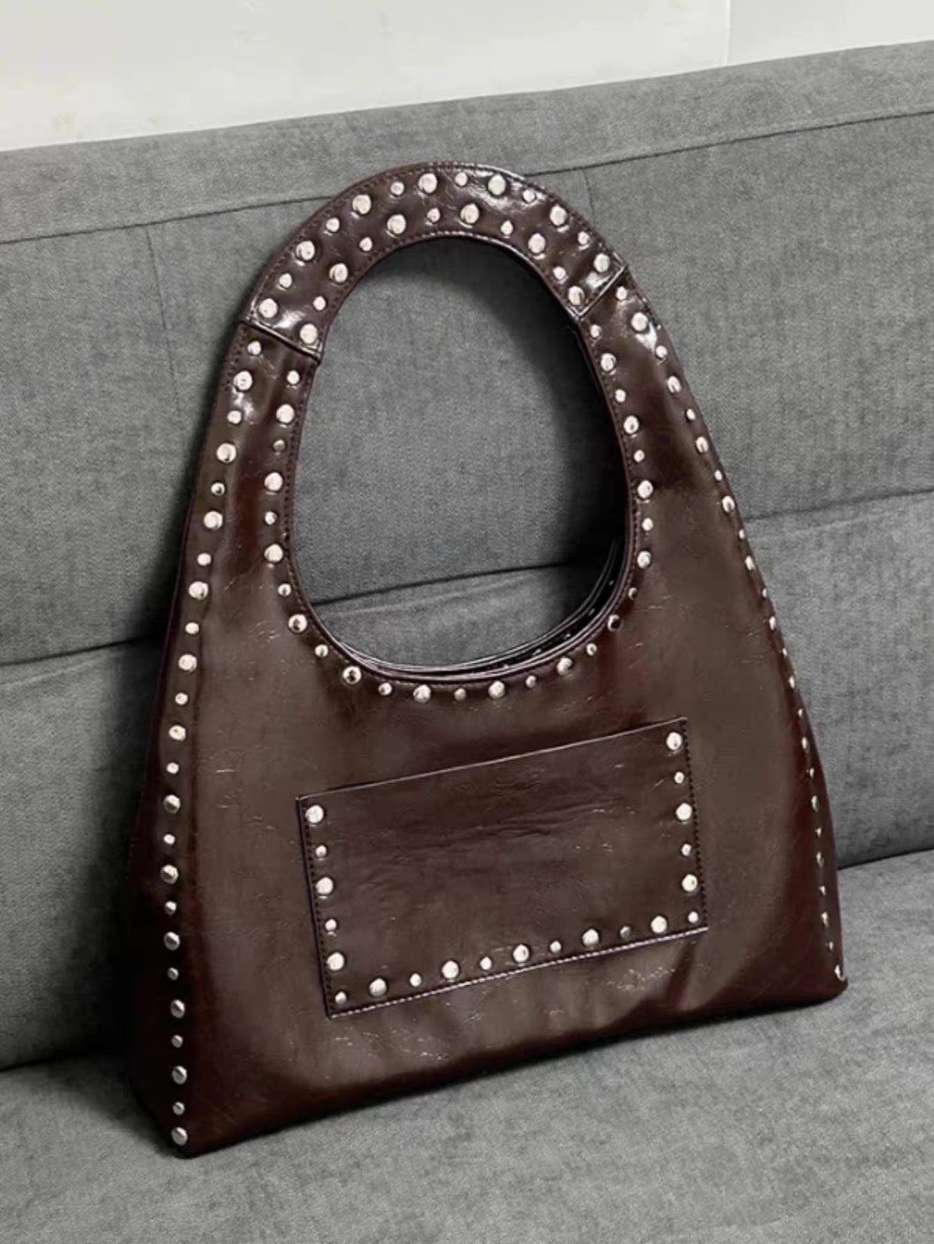 Large capacity shoulder purse in American bikercore aesthetic