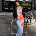 Sexy off shoulder Y2K maxi dress with bold print and slit
