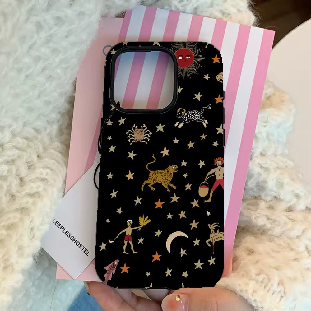 Cosmic oil painting zoo design on iPhone double-layer case