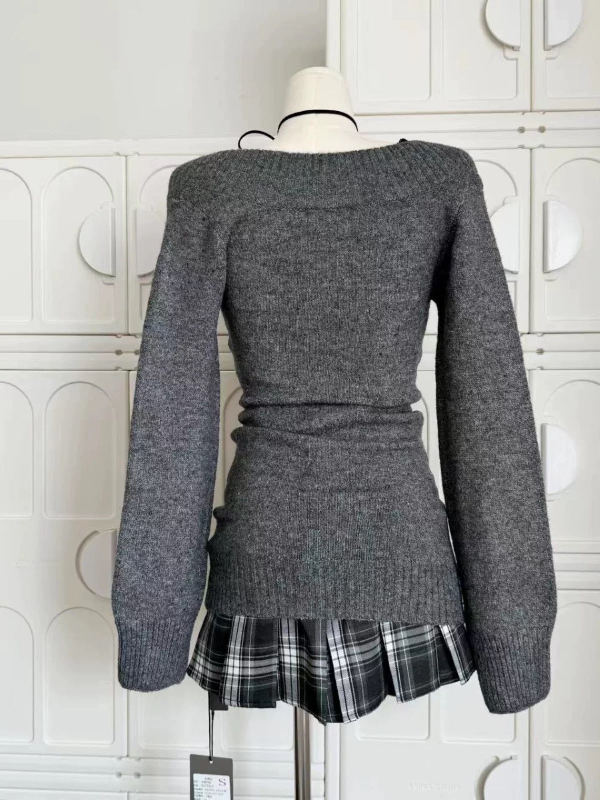 preppy aesthetic coquette skirt and sweater for autumn