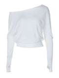 Elegant one shoulder long sleeve crop top for women casual wear