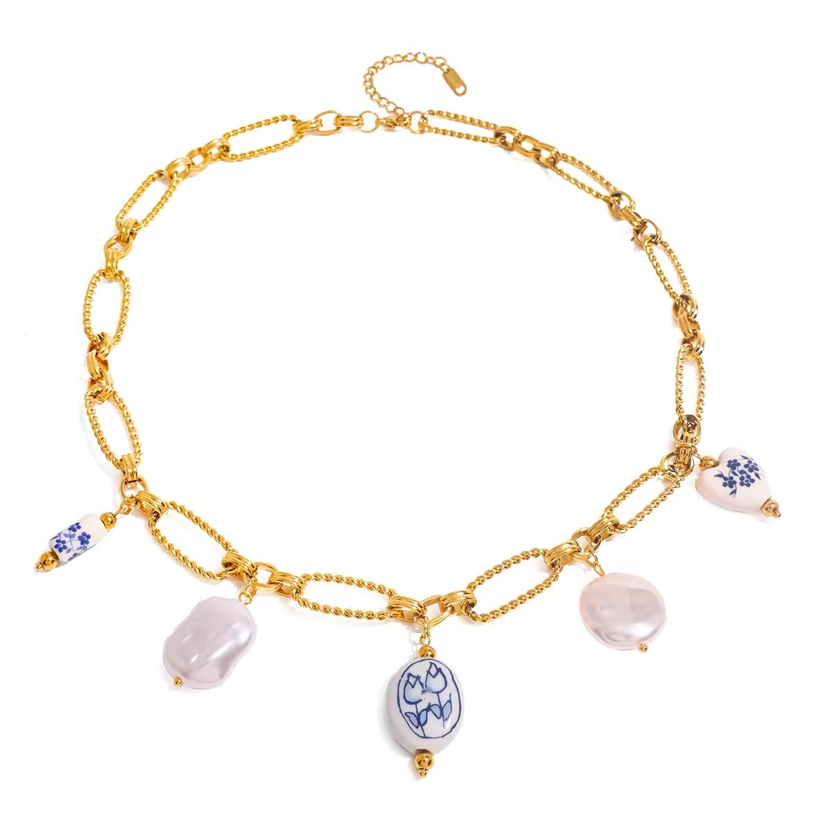 18K gold-plated waterproof necklace with porcelain beads