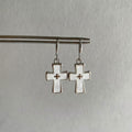 Gothic-style drop earrings with pink crystal cross pendants, ideal for 2000s-inspired outfits and scene-core aesthetic lovers