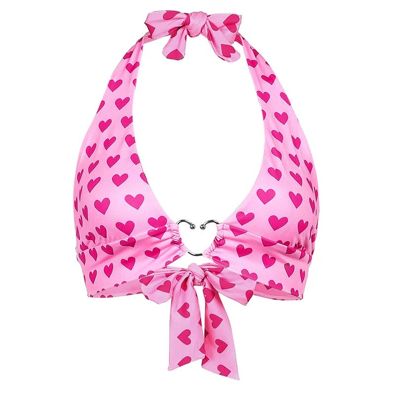 Pink heart bralette top with lace-up back for a cute aesthetic look