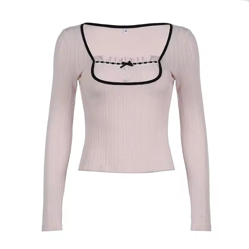 Vintage coquette aesthetic blouse with bow detail