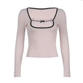 Pink lolita knitted top with bow buttons and square collar