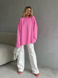 Pink long sleeve cotton tee with minimalist streetwear vibe