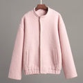 Pink pastel fleece jacket with stand collar and long sleeves, soft girl aesthetic outerwear for cozy winter style