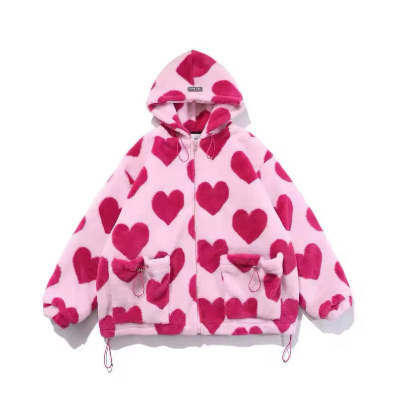 Soft girl aesthetic winter coat with lamb velvet