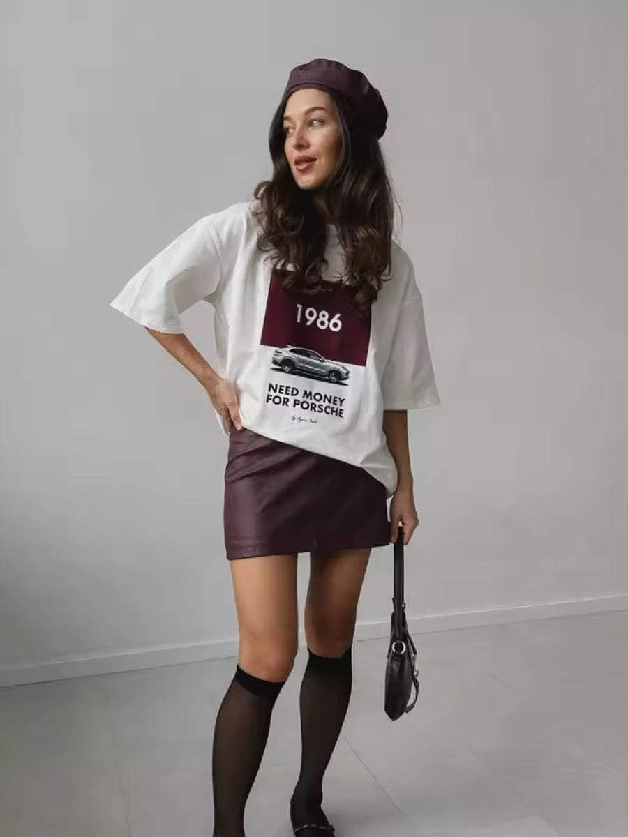 E-girl wearing oversized aesthetic car t-shirt