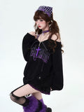 Punk inspired gothic pullover with graphic elements and buckle strap