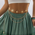 Hip hop inspired layered chain belt for women with sun pendant