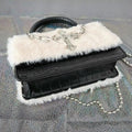 Black plush goth handbag with Y2K chain shoulder strap
