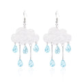 Fairycore rain cloud earrings with acrylic clouds and colorful resin raindrops, perfect handmade jewelry for whimsical girls and women