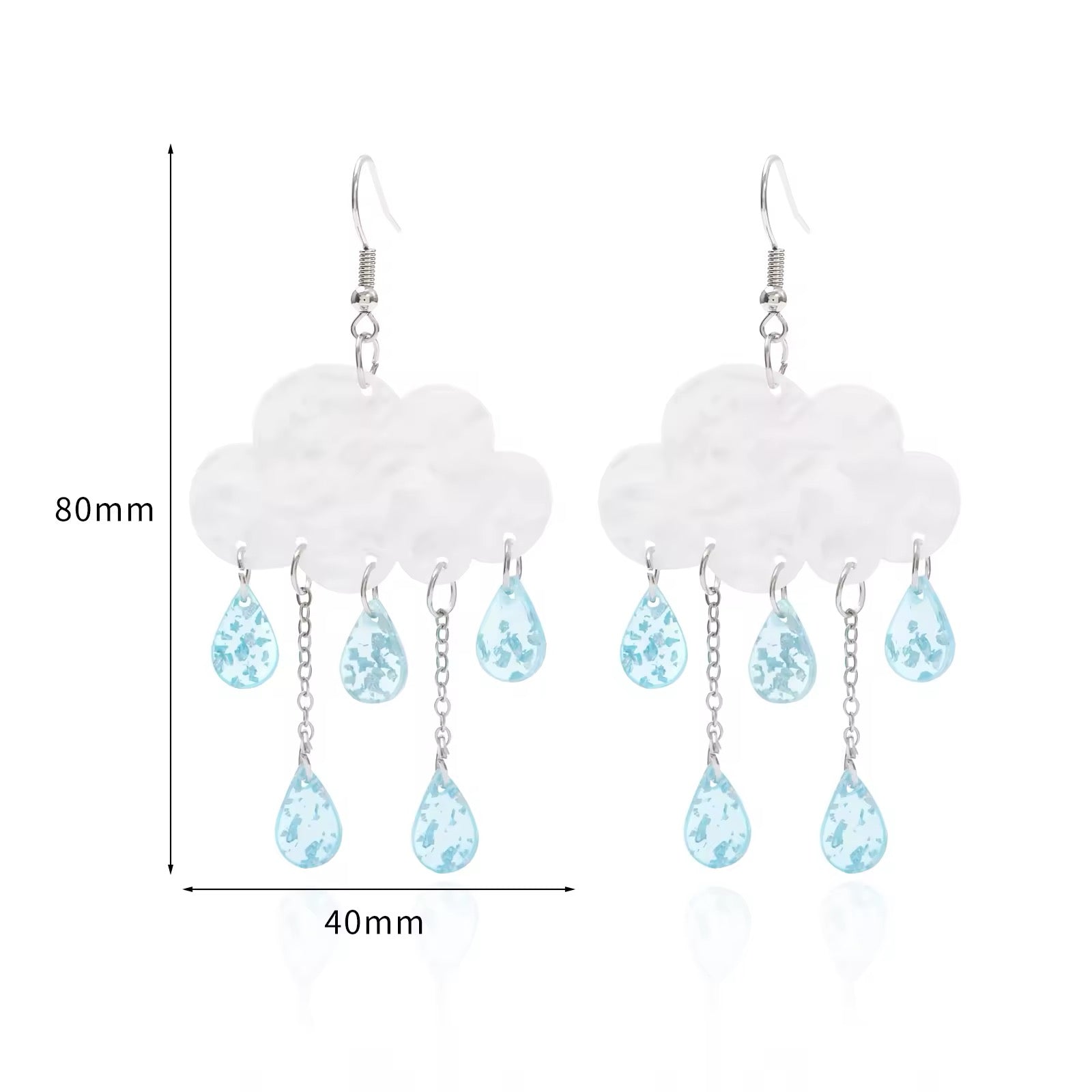 Colorful rain cloud dangle earrings featuring resin drops, creative and dreamy jewelry for girls who love fairycore and nature themes