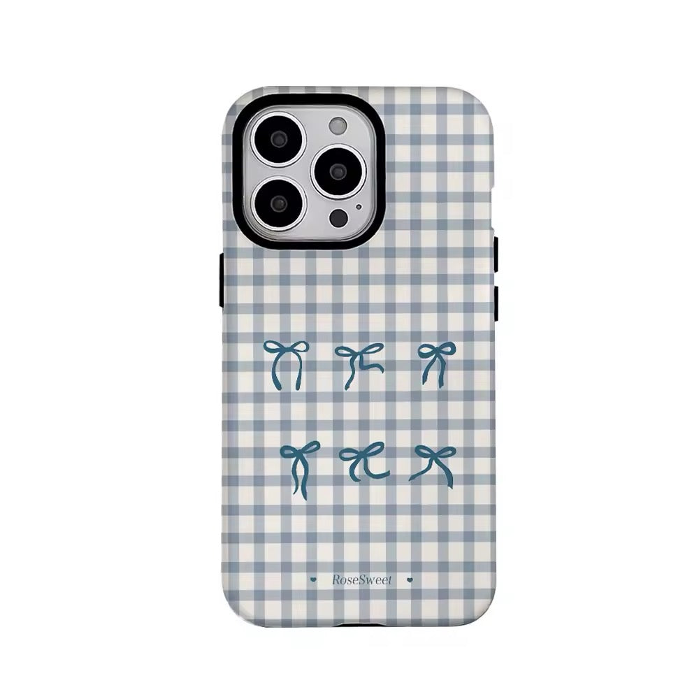 Coquette Balletcore iPhone Case with Grid Bow Design
